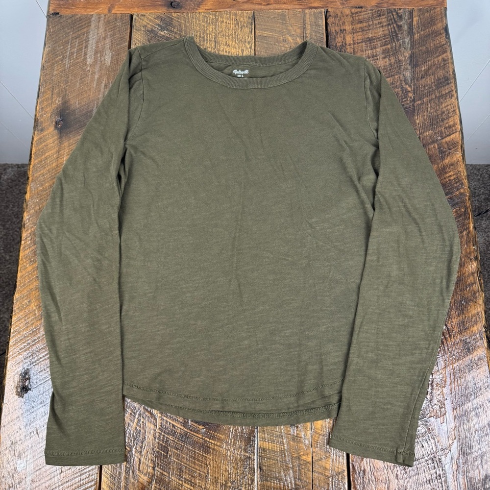Madewell Women’s Long Sleeve Tee Shirt Size Large | Olive Green 100% Cotton